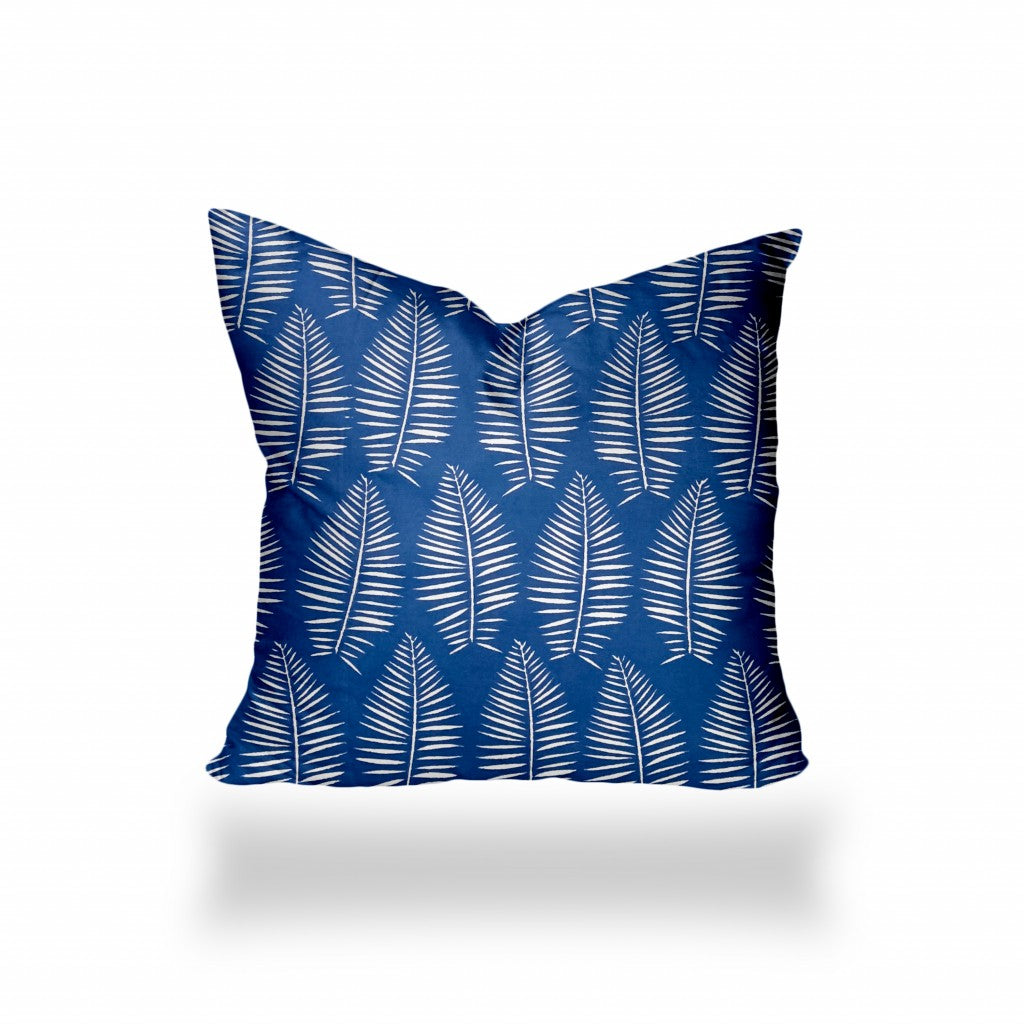 12" X 16" Blue And White Zippered Tropical Lumbar Indoor Outdoor Pillow Cover