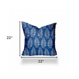 12" X 16" Blue And White Zippered Tropical Lumbar Indoor Outdoor Pillow Cover