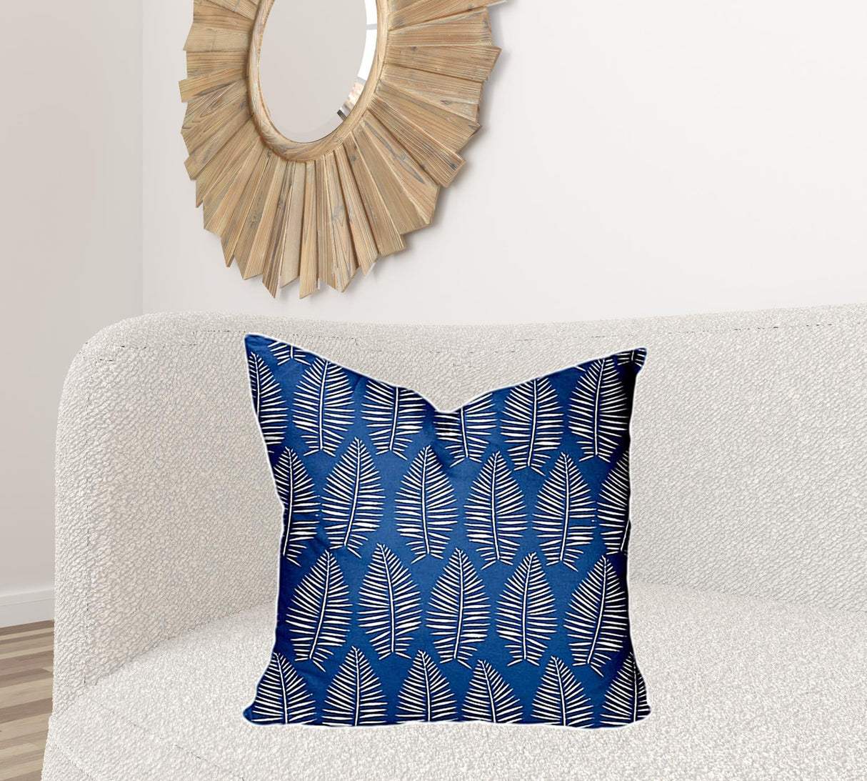 12" X 16" Blue And White Zippered Tropical Lumbar Indoor Outdoor Pillow Cover