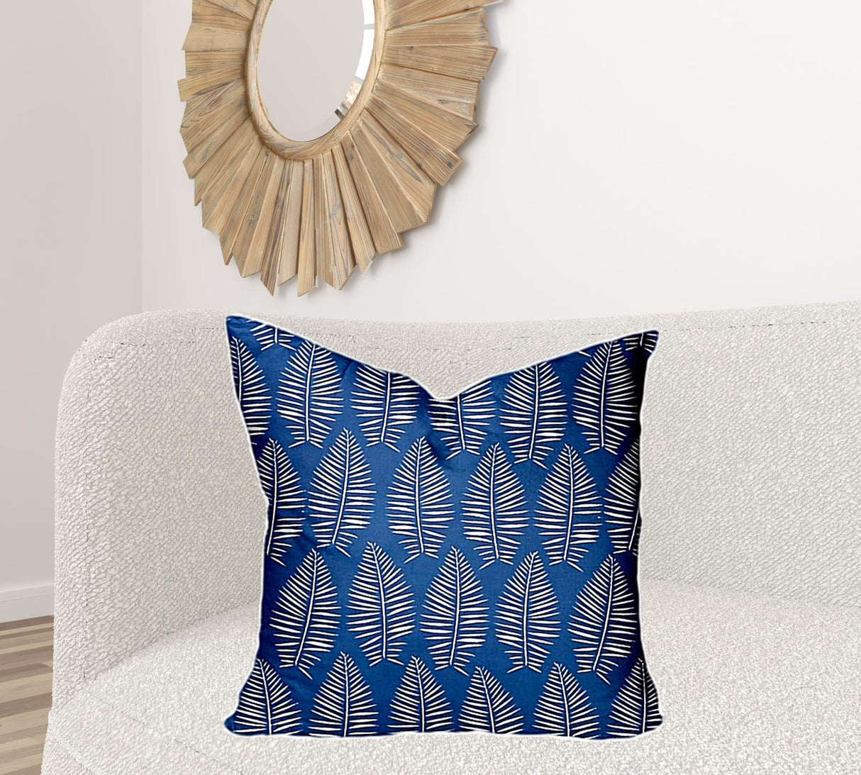 12" X 16" Blue And White Enveloped Tropical Lumbar Indoor Outdoor Pillow Cover