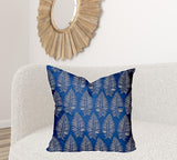 12" X 16" Blue And White Zippered Tropical Lumbar Indoor Outdoor Pillow Cover