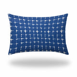 14" X 24" Blue And White Zippered Gingham Lumbar Indoor Outdoor Pillow Cover