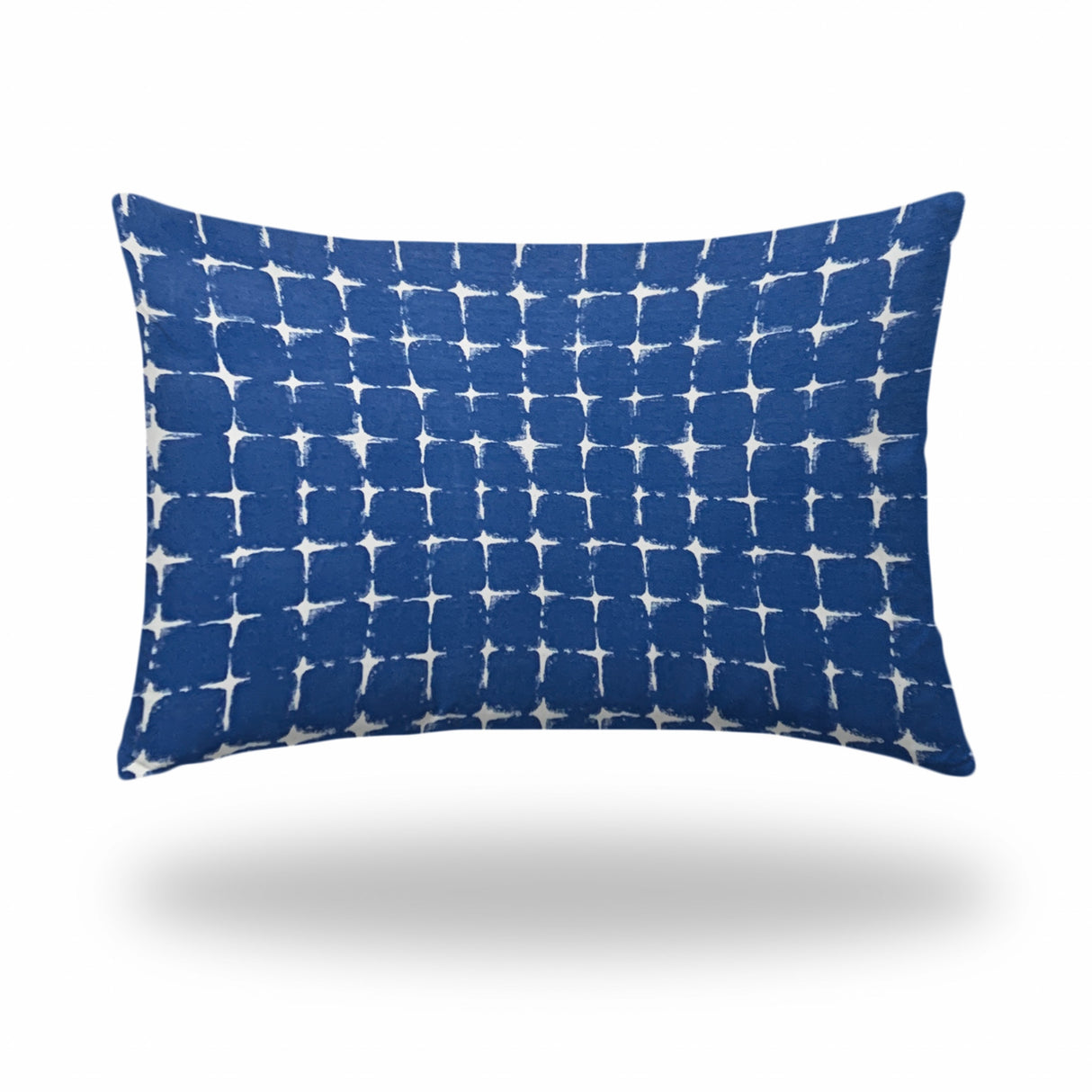 14" X 24" Blue And White Zippered Gingham Lumbar Indoor Outdoor Pillow Cover