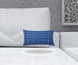 12" X 16" Blue And White Zippered Gingham Lumbar Indoor Outdoor Pillow