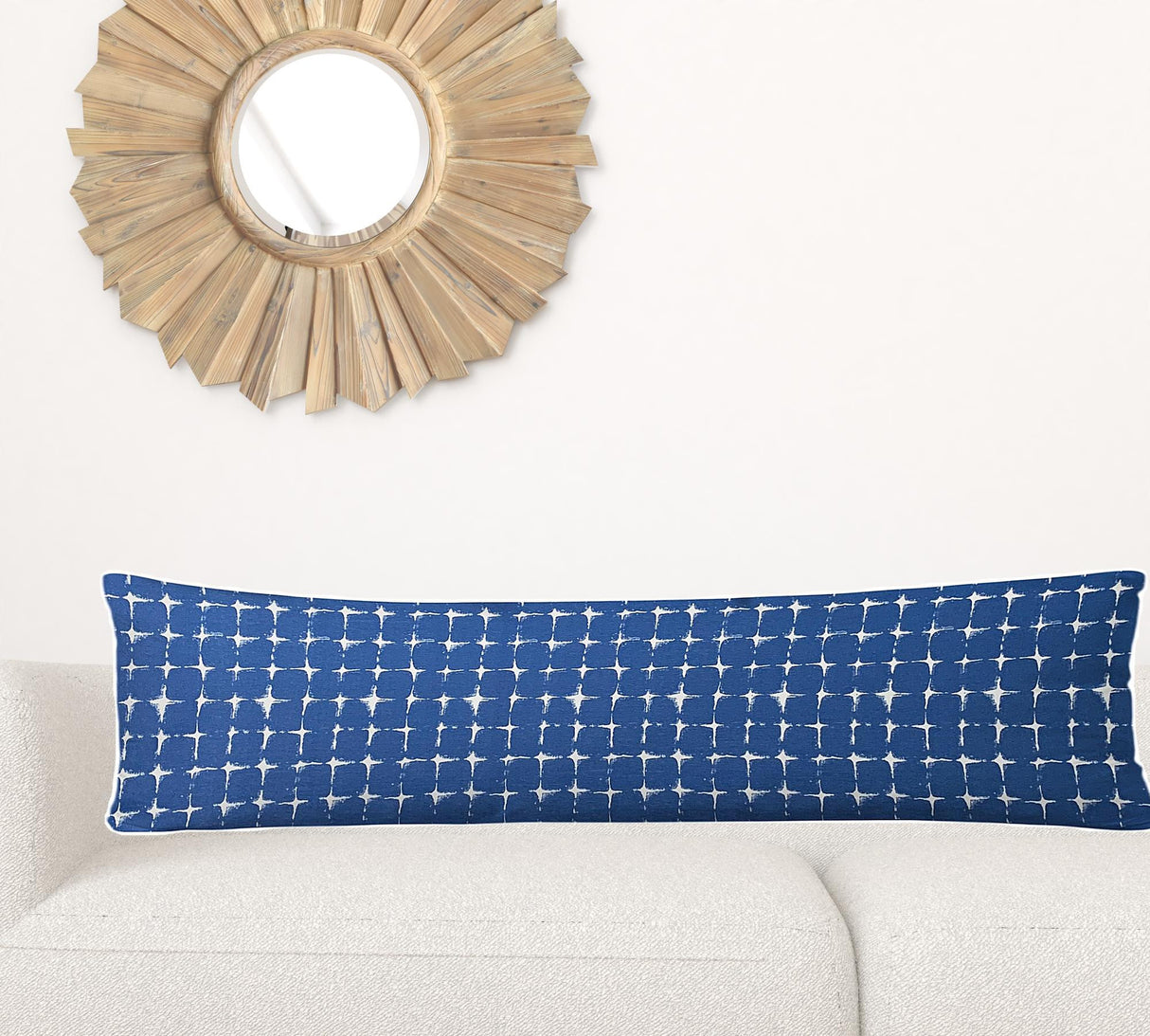 14" X 24" Blue And White Zippered Gingham Lumbar Indoor Outdoor Pillow Cover