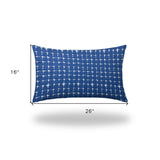 14" X 24" Blue And White Zippered Gingham Lumbar Indoor Outdoor Pillow Cover