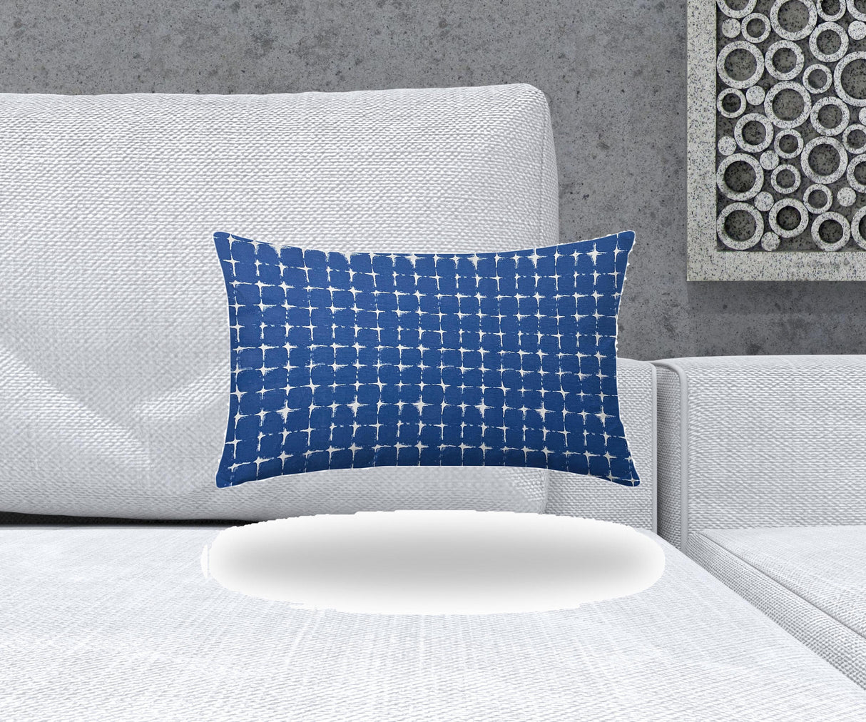 14" X 24" Blue And White Zippered Gingham Lumbar Indoor Outdoor Pillow Cover