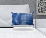 12" X 16" Blue And White Zippered Gingham Lumbar Indoor Outdoor Pillow