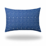 14" X 24" Blue And White Zippered Gingham Lumbar Indoor Outdoor Pillow Cover