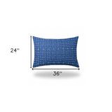 14" X 24" Blue And White Zippered Gingham Lumbar Indoor Outdoor Pillow Cover