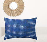 14" X 24" Blue And White Zippered Gingham Lumbar Indoor Outdoor Pillow Cover