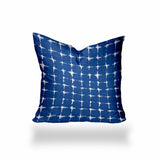 14" X 24" Blue And White Zippered Gingham Lumbar Indoor Outdoor Pillow Cover