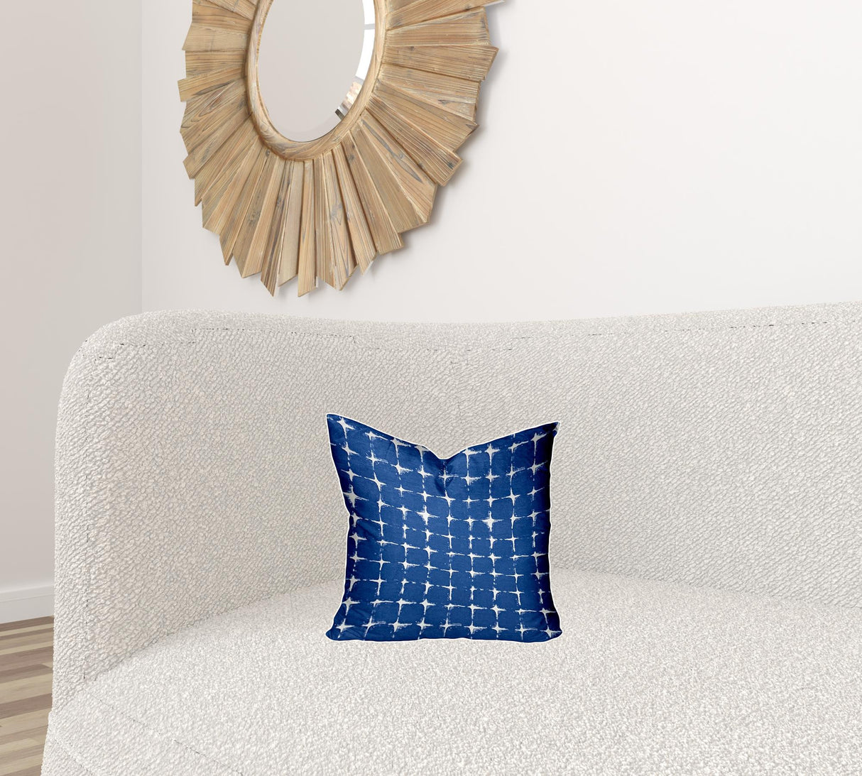 14" X 24" Blue And White Zippered Gingham Lumbar Indoor Outdoor Pillow Cover