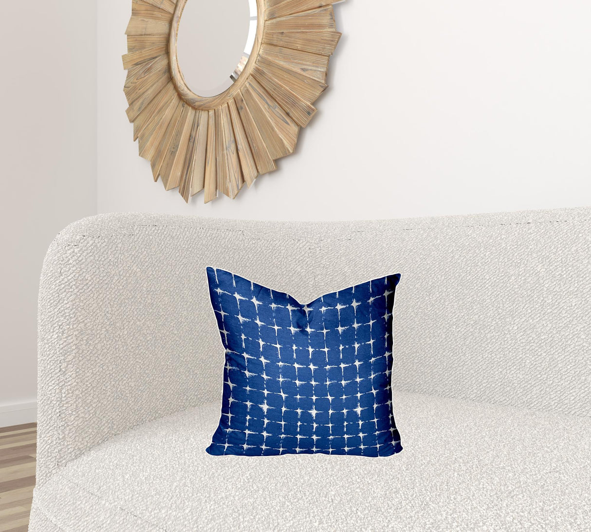 14" X 24" Blue And White Zippered Gingham Lumbar Indoor Outdoor Pillow Cover