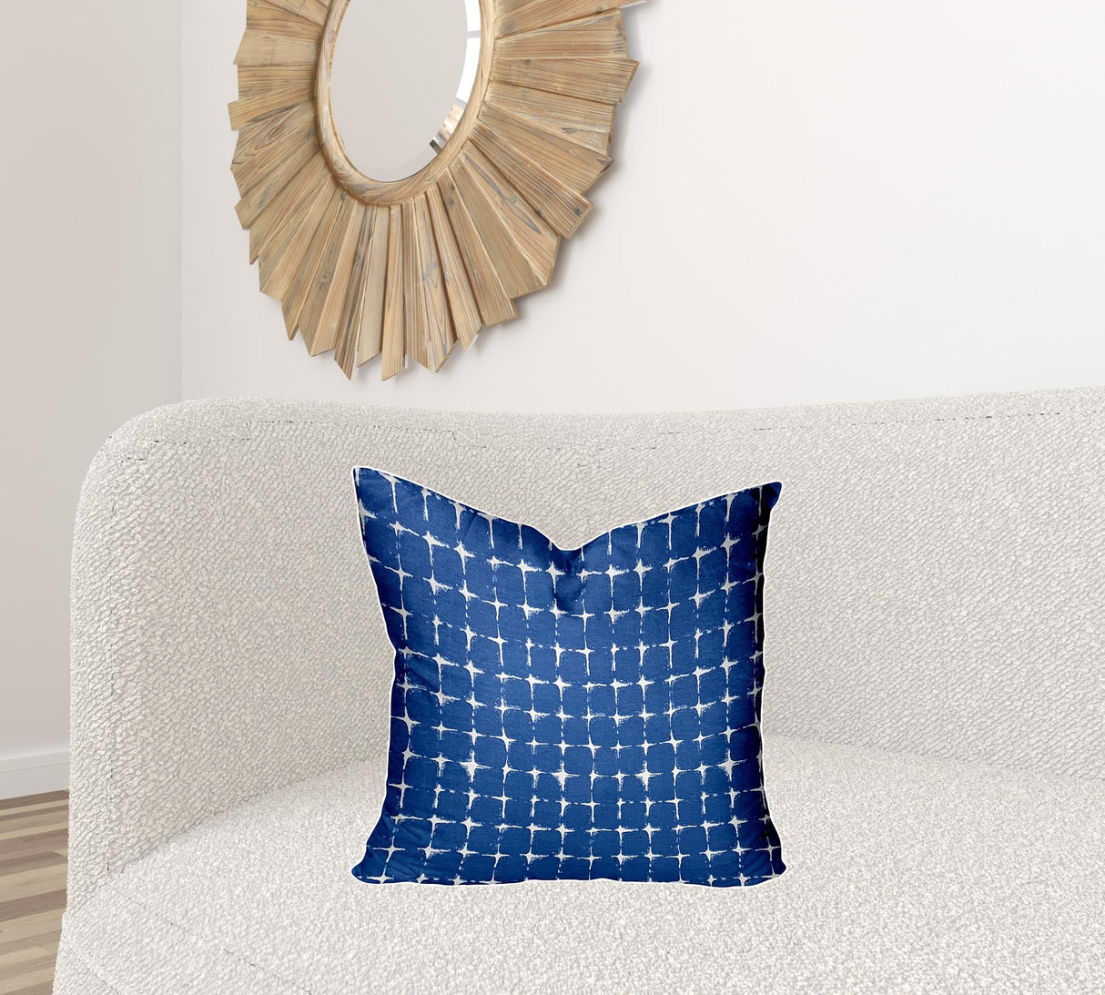 12" X 16" Blue And White Zippered Gingham Lumbar Indoor Outdoor Pillow