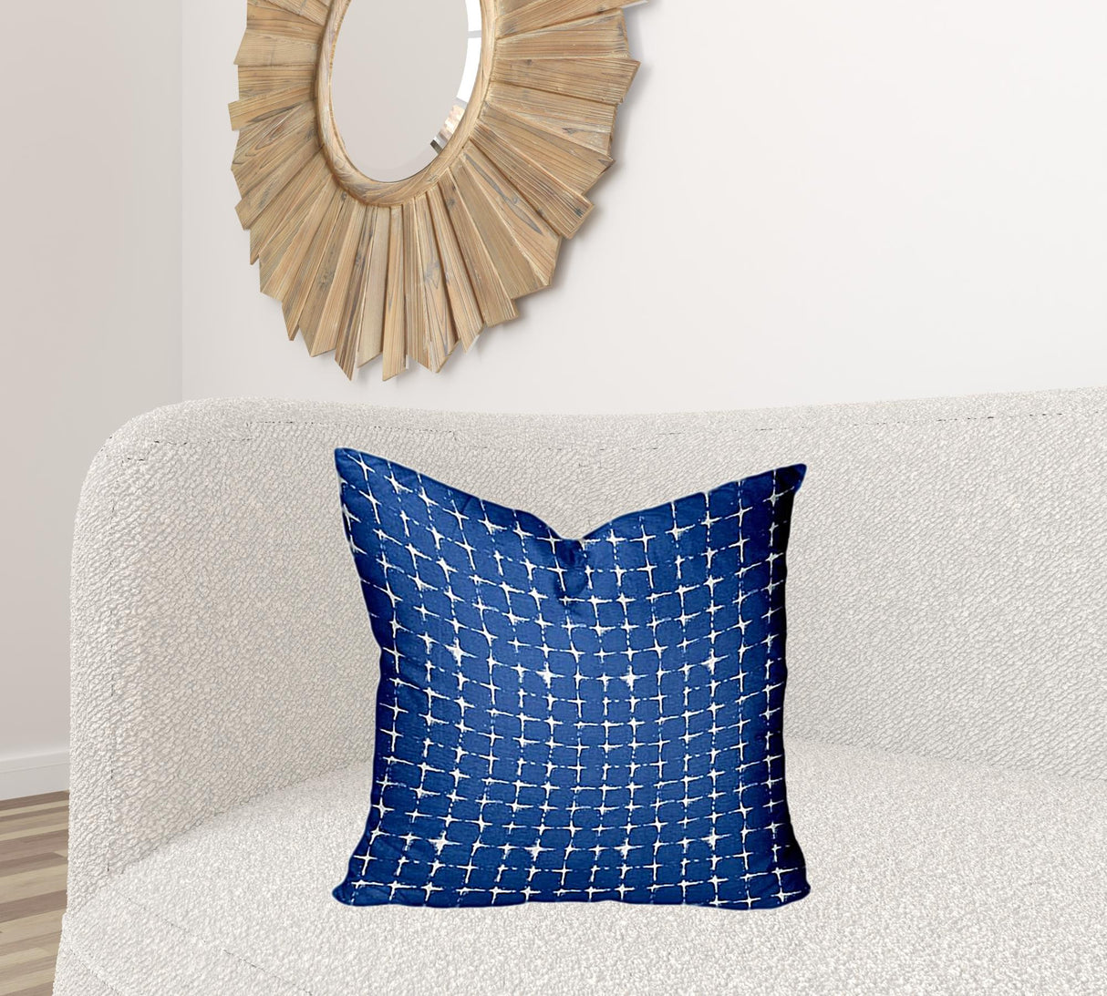 14" X 24" Blue And White Zippered Gingham Lumbar Indoor Outdoor Pillow Cover