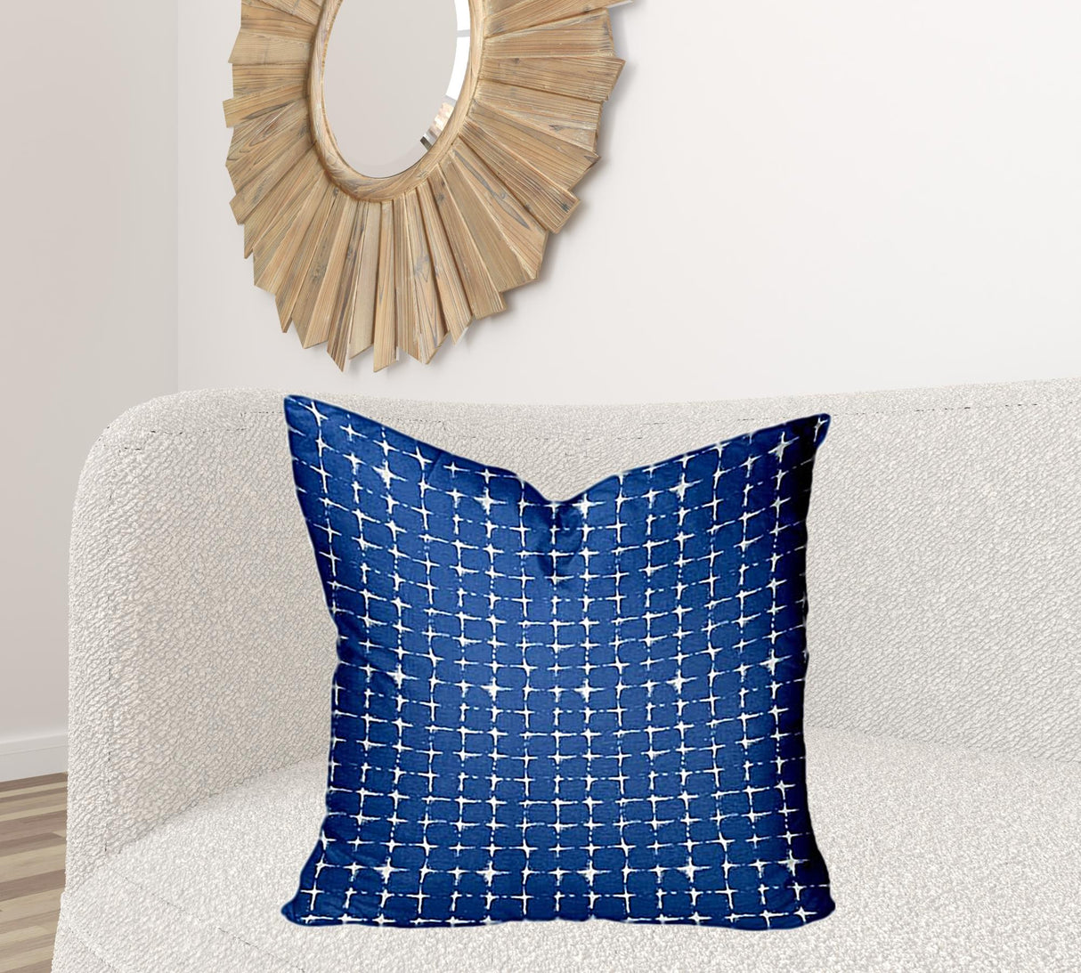 14" X 24" Blue And White Zippered Gingham Lumbar Indoor Outdoor Pillow Cover