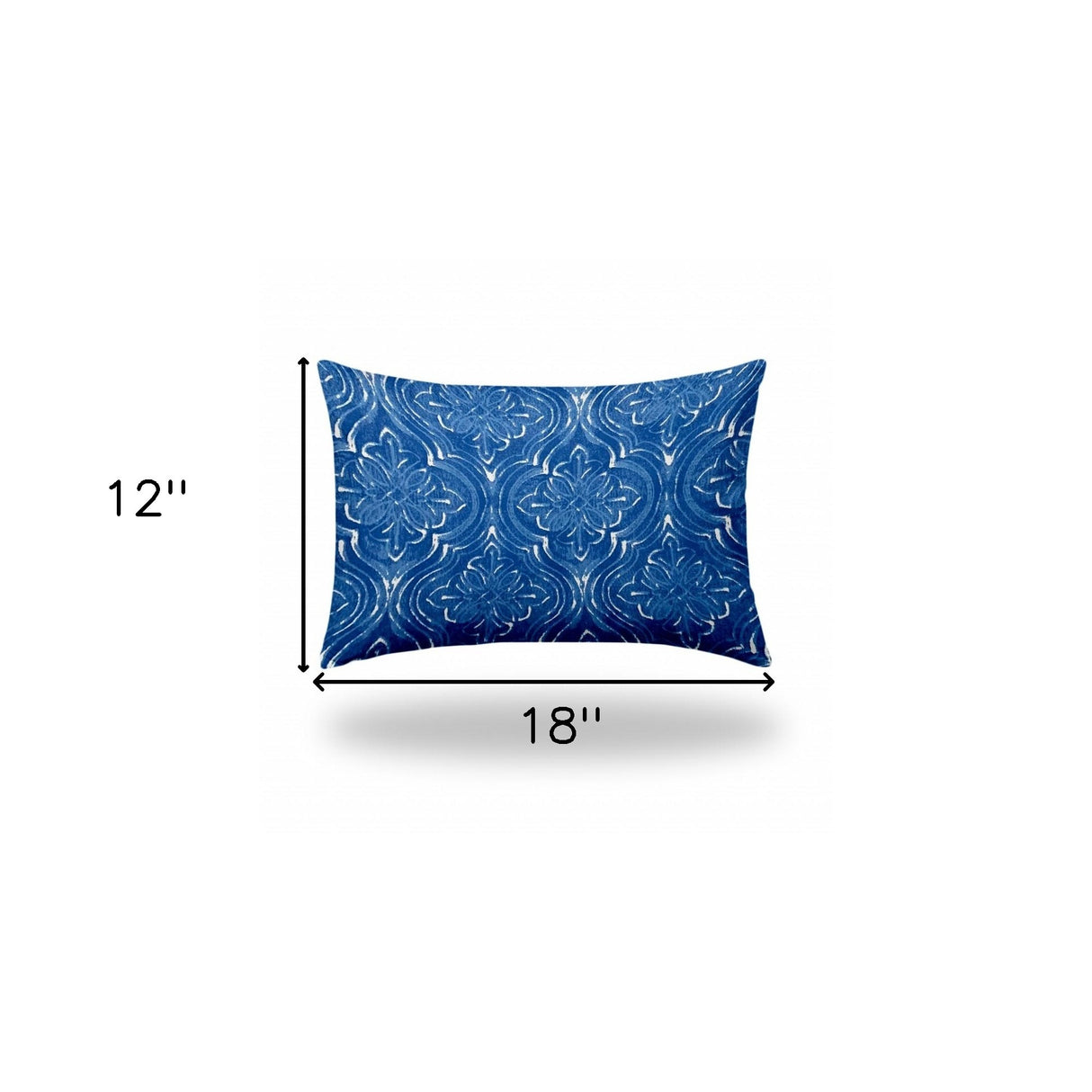 12" X 16" Blue And White Zippered Ikat Lumbar Indoor Outdoor Pillow