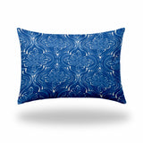 12" X 16" Blue And White Zippered Ikat Lumbar Indoor Outdoor Pillow