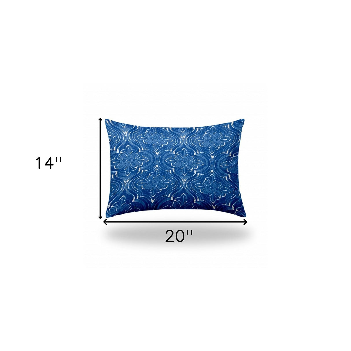 12" X 16" Blue And White Zippered Ikat Lumbar Indoor Outdoor Pillow