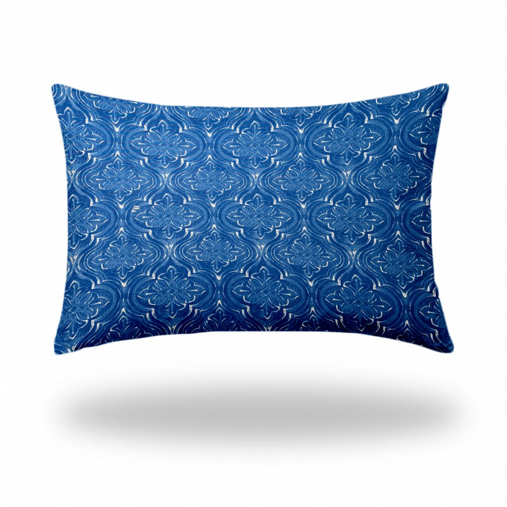 12" X 16" Blue And White Zippered Ogee Lumbar Indoor Outdoor Pillow Cover