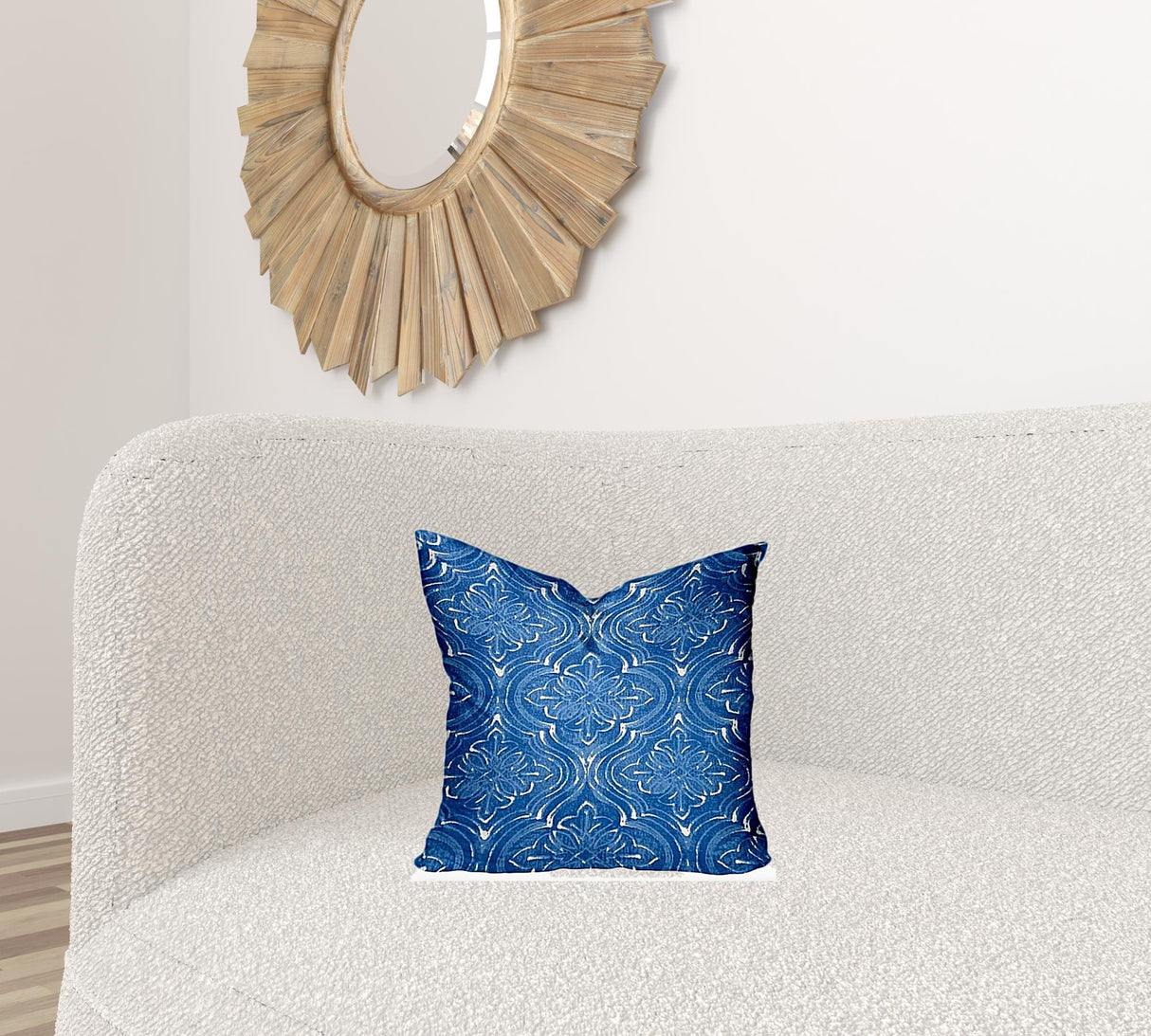 12" X 16" Blue And White Zippered Ikat Lumbar Indoor Outdoor Pillow