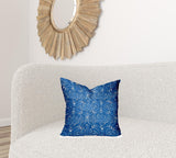 18" X 18" Blue And White Enveloped Ikat Throw Indoor Outdoor Pillow