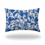 12" X 16" Blue And White Zippered Lumbar Indoor Outdoor Pillow Cover