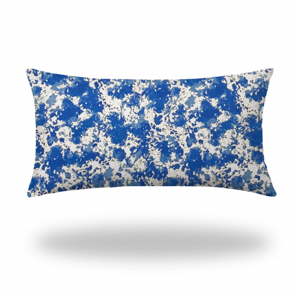 12" X 16" Blue And White Zippered Lumbar Indoor Outdoor Pillow Cover