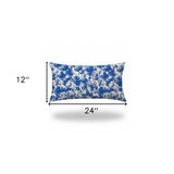 12" X 16" Blue And White Zippered Lumbar Indoor Outdoor Pillow Cover