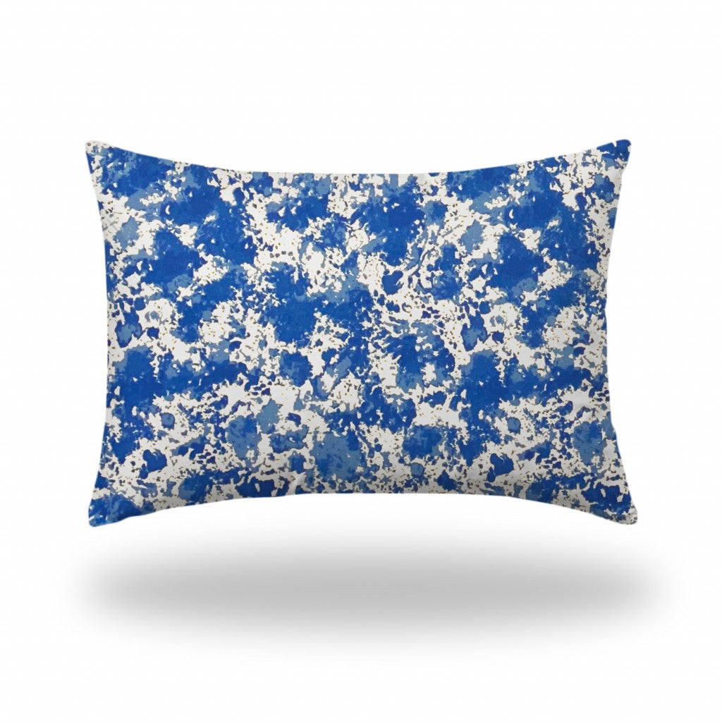 12" X 16" Blue And White Zippered Lumbar Indoor Outdoor Pillow Cover