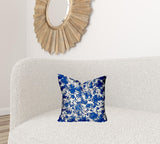 12" X 16" Blue And White Zippered Lumbar Indoor Outdoor Pillow Cover