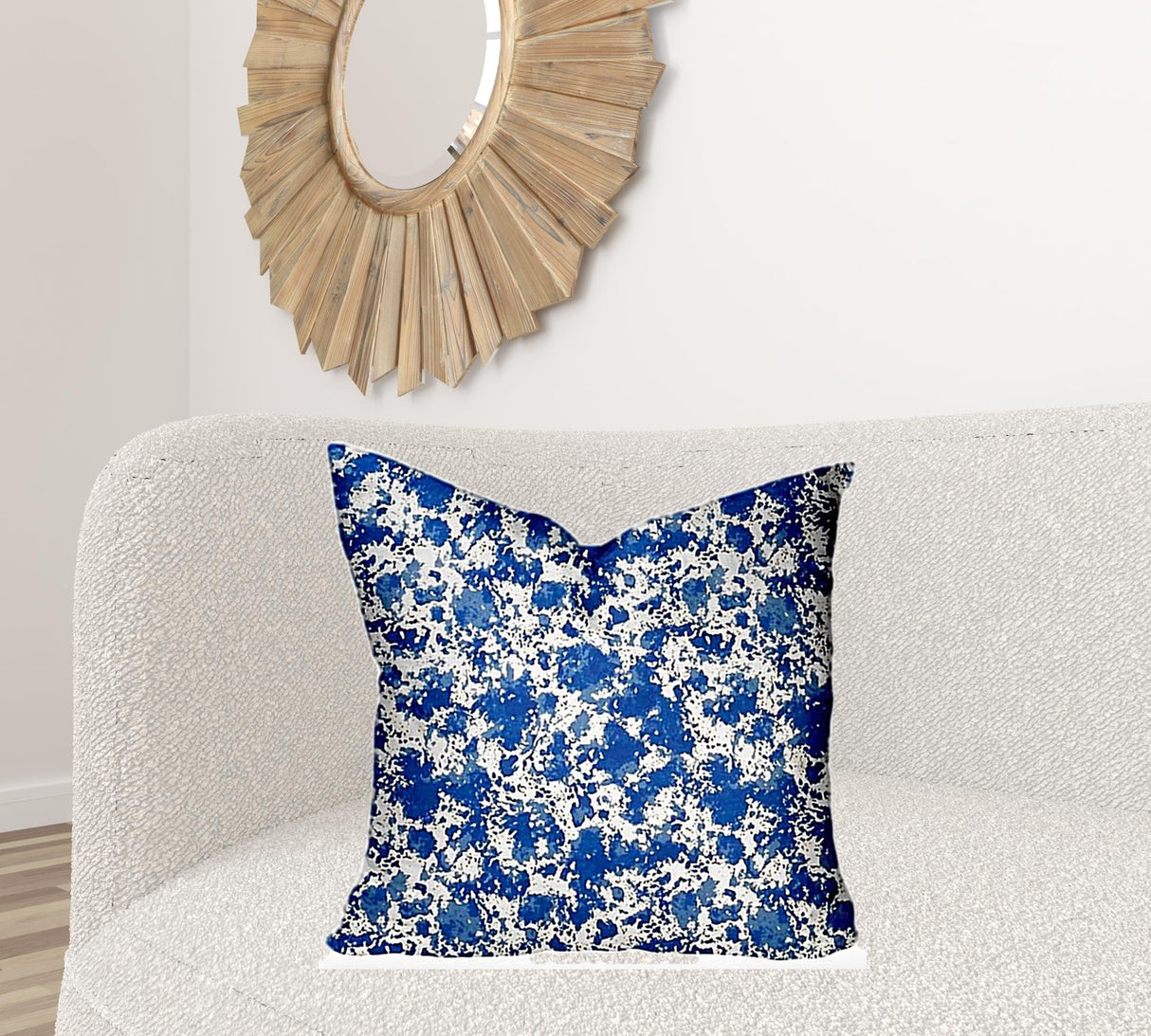 12" X 16" Blue And White Zippered Lumbar Indoor Outdoor Pillow Cover