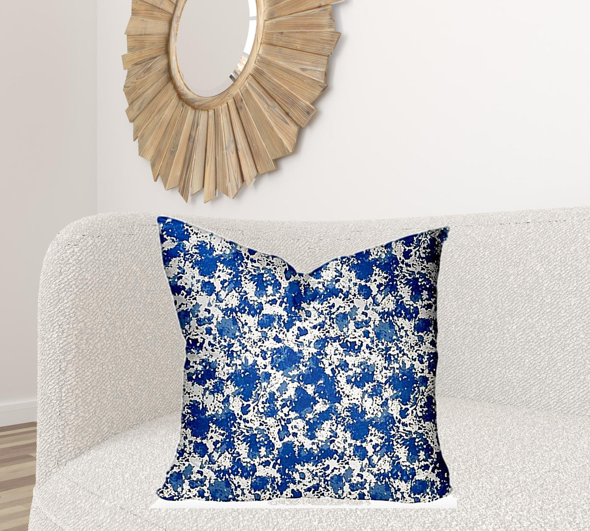 12" X 16" Blue And White Zippered Lumbar Indoor Outdoor Pillow Cover