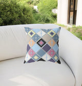 16” Blue Purple Tile Indoor Outdoor Zippered Throw Pillow