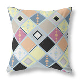 16” Yellow Pink Tile Indoor Outdoor Zippered Throw Pillow