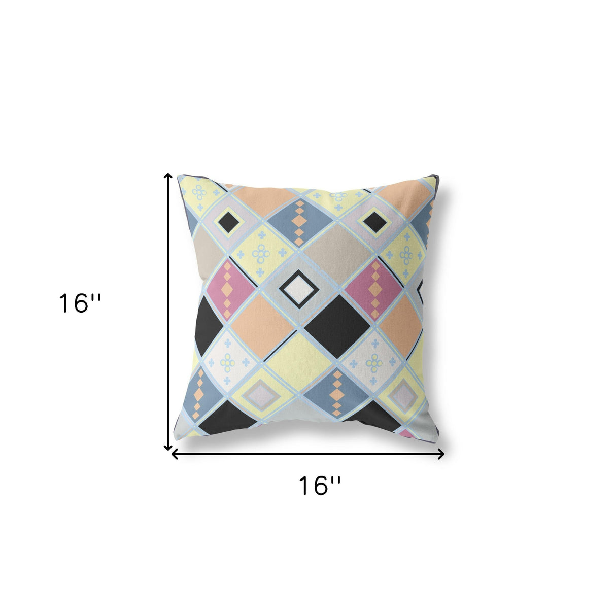 16” Yellow Pink Tile Indoor Outdoor Zippered Throw Pillow
