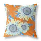 16" Orange Blue Sunflower Indoor Outdoor Zippered Throw Pillow