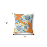 16" Orange Blue Sunflower Indoor Outdoor Zippered Throw Pillow