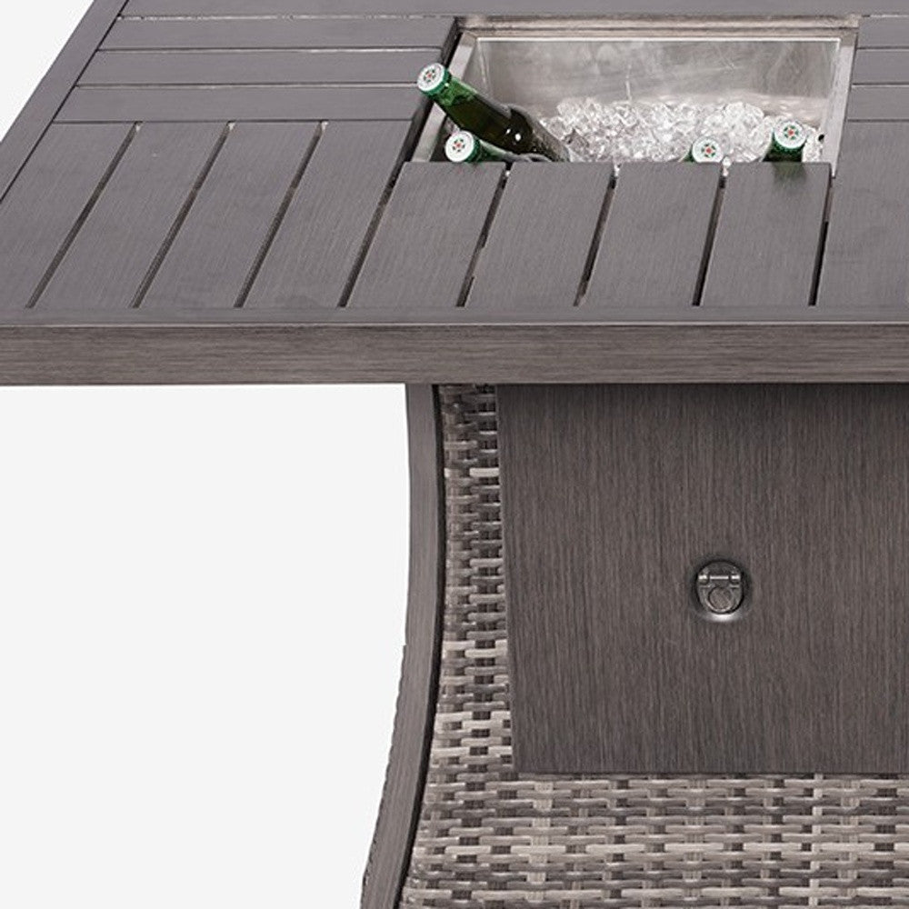 Gray Wicker Outdoor Gas Fire Pit Table with Ice Bucket