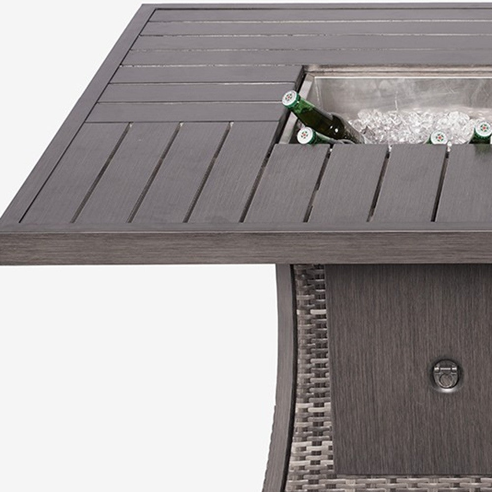 Gray Wicker Outdoor Gas Fire Pit Table with Ice Bucket