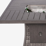 Gray Wicker Outdoor Gas Fire Pit Table with Ice Bucket