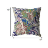 18” Lilac Green Hibiscus Indoor Outdoor Zippered Throw Pillow