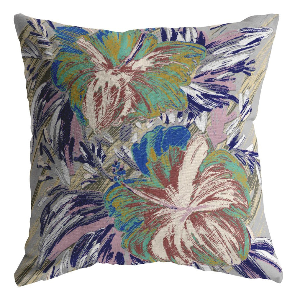 18” Lilac Green Hibiscus Indoor Outdoor Zippered Throw Pillow
