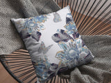 18” Gray White Butterfly Indoor Outdoor Zippered Throw Pillow