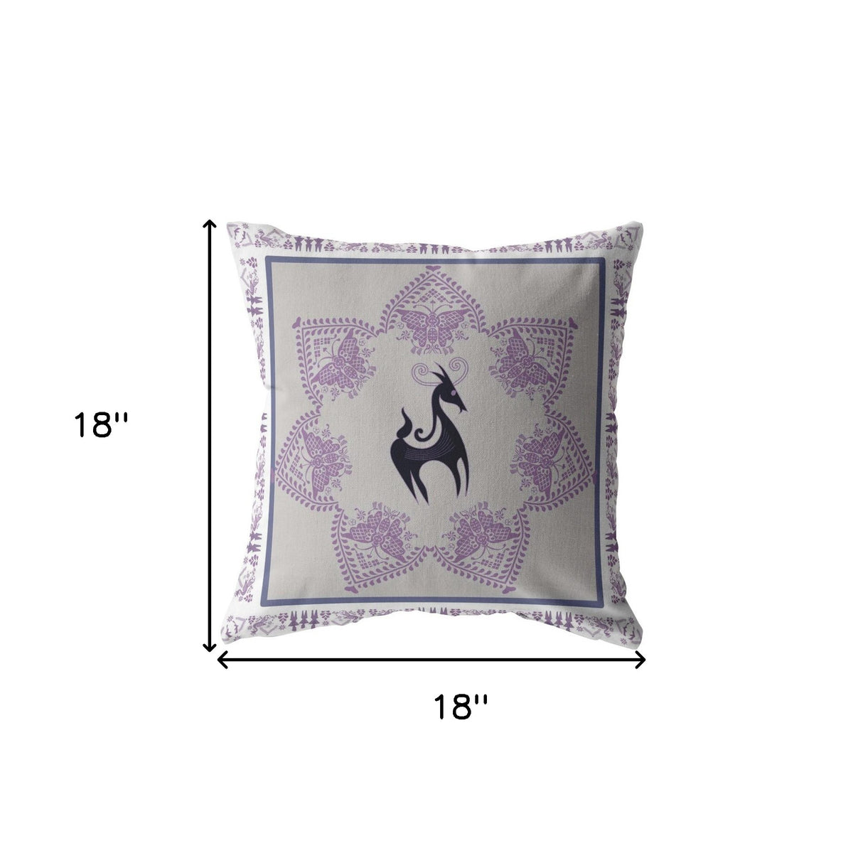 18” Gray Purple Horse Indoor Outdoor Zippered Throw Pillow