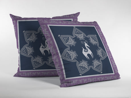 18” Navy Purple Horse Indoor Outdoor Zippered Throw Pillow