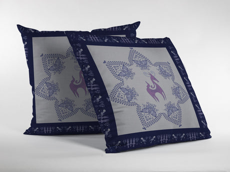 16” Gray Purple Horse Indoor Outdoor Zippered Throw Pillow