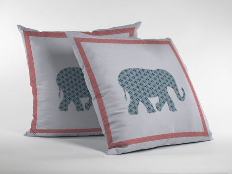 16” Blue Pink Elephant Indoor Outdoor Zippered Throw Pillow