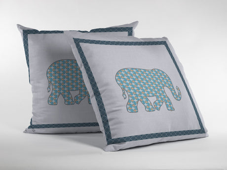 18” Blue White Elephant Indoor Outdoor Zippered Throw Pillow